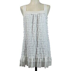 Volume One Womens White Sleeveless Mini Dress Ruffled Square Neck Keyhole XL NWT